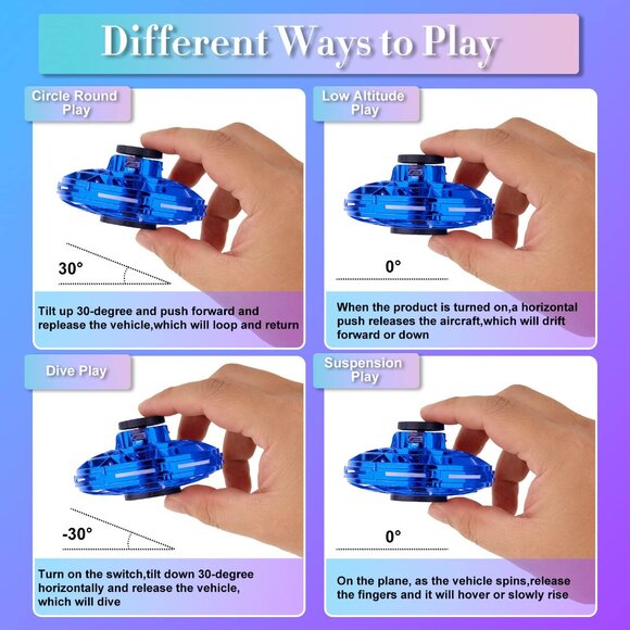 Flying Spinner Hover Toy UFO Boomerang Magic Mini Play Drone Spaceship, Kid Blue - Picture 3 of 5